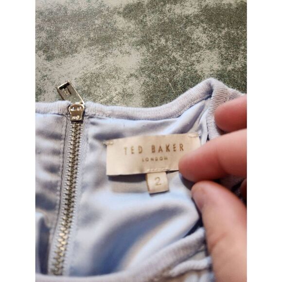 Ted Baker London Nadyne Ottoman Ribbed Fit & Flare Dress in Light Blue sz 2 (M) - Picture 3 of 5